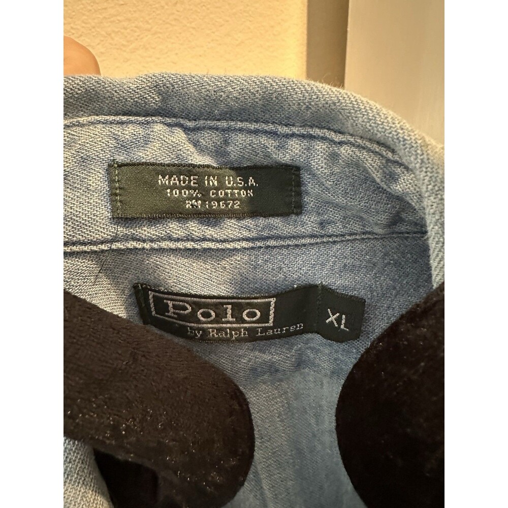 Polo by Ralph Lauren soft Denim 100% cotton mens LS button down shirt szXL logo - Picture 3 of 7